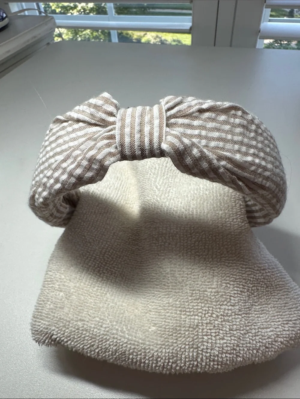 J. Crew Factory Beige and White Striped Seersucker Knotted Headband